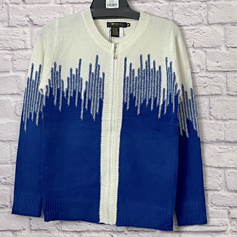 153. Elegant Blue and White Women's Cardigan